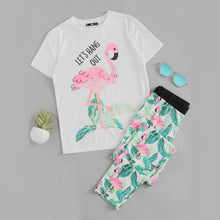 Women Flamingo And Jungle Leaf Print Pajama Set