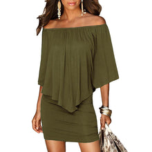 Women Army Green Slash Neck Mini Dress