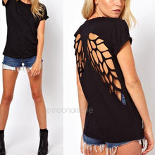 Women Casual T Shirt Angel Wings Backless
