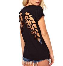 Women Casual T Shirt Angel Wings Backless
