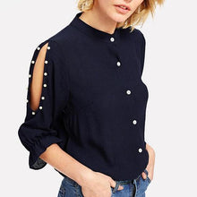 Women Pearl Beading Blouse 3/4 Sleeve