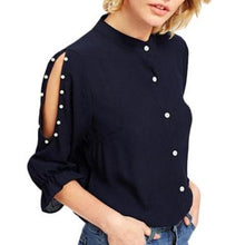 Women Pearl Beading Blouse 3/4 Sleeve