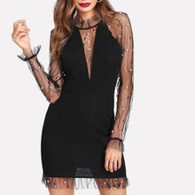 Women Pearl Mesh Panel Dress