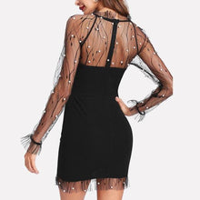 Women Pearl Mesh Panel Dress