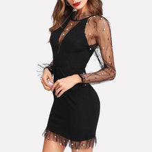 Women Pearl Mesh Panel Dress