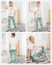 Women Flamingo And Jungle Leaf Print Pajama Set