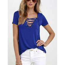Women T-shirt Deep V Neck Bandage (Plus Size)
