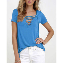 Women T-shirt Deep V Neck Bandage (Plus Size)