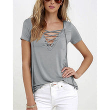 Women T-shirt Deep V Neck Bandage (Plus Size)