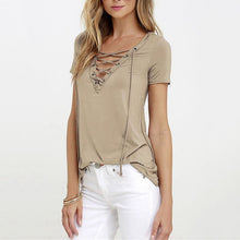 Women T-shirt Deep V Neck Bandage (Plus Size)