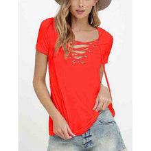 Women T-shirt Deep V Neck Bandage (Plus Size)