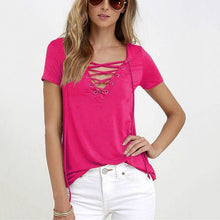 Women T-shirt Deep V Neck Bandage (Plus Size)