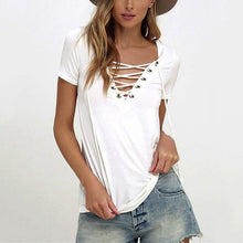 Women T-shirt Deep V Neck Bandage (Plus Size)