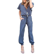Women Sexy V Neck with Pockets Jumpsuit