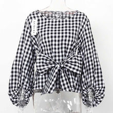 Women Lantern Sleeve Blouses With Bow Belt