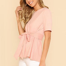 Women Pink Self Belt Blouse