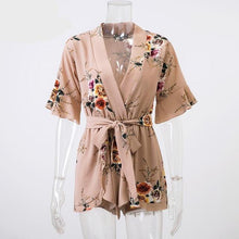 Women Boho Floral Print V Neck Jumpsuit