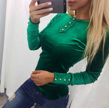 Women Velvet Blouses - Solid Button