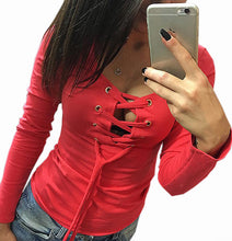Women Lace Up Casual Bandage Shirt