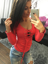 Women Lace Up Casual Bandage Shirt