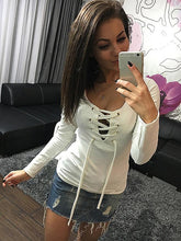 Women Lace Up Casual Bandage Shirt