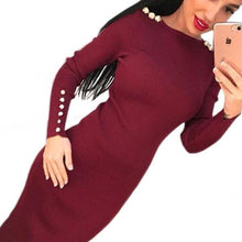 Women Solid Bodycon Knitted Midi Dress