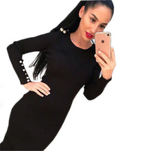 Women Solid Bodycon Knitted Midi Dress