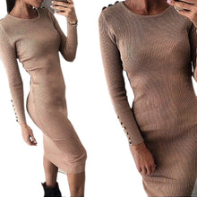 Women Solid Bodycon Knitted Midi Dress