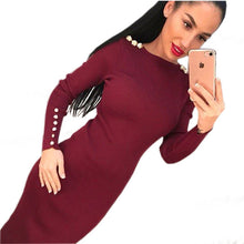 Women Solid Bodycon Knitted Midi Dress
