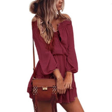 Women Boho Chiffon Dress Slash Neck