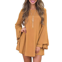 Women Mini Dress - Long Flare Sleeve