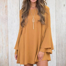 Women Mini Dress - Long Flare Sleeve
