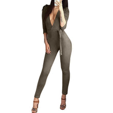 Women Casual Deep V Neck Bodycon Jumpsuit