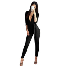 Women Casual Deep V Neck Bodycon Jumpsuit