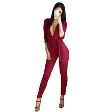 Women Casual Deep V Neck Bodycon Jumpsuit